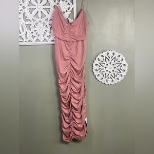 Asos Pink Ruched Stappy Dress Body Con 14 Spaghetti Strap NEW